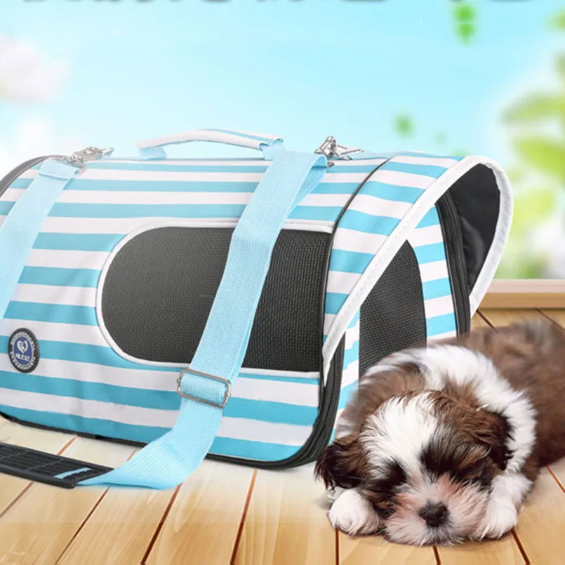 Полосатый собак Pet Carrier щенок кошка для переноски открытый дорожные сумки мягкие