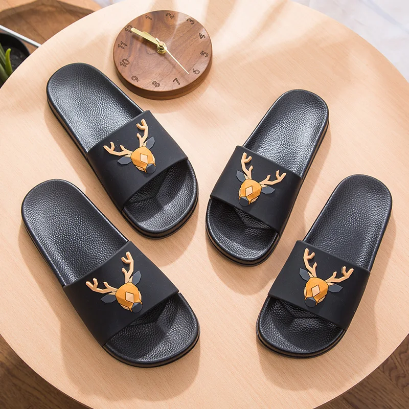 Женские летние шлепанцы 5D с мультяшным оленем модные пляжные на плоской подошве