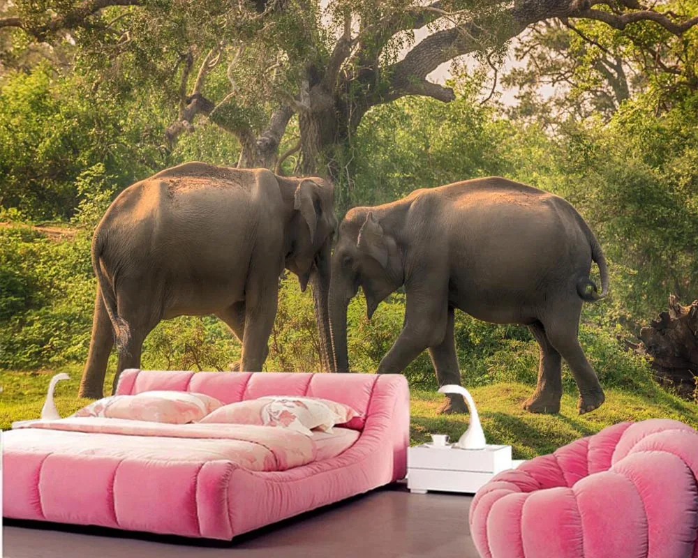 Обои обои 3d Слоны Яла в национальном парке с животными природой для гостиной