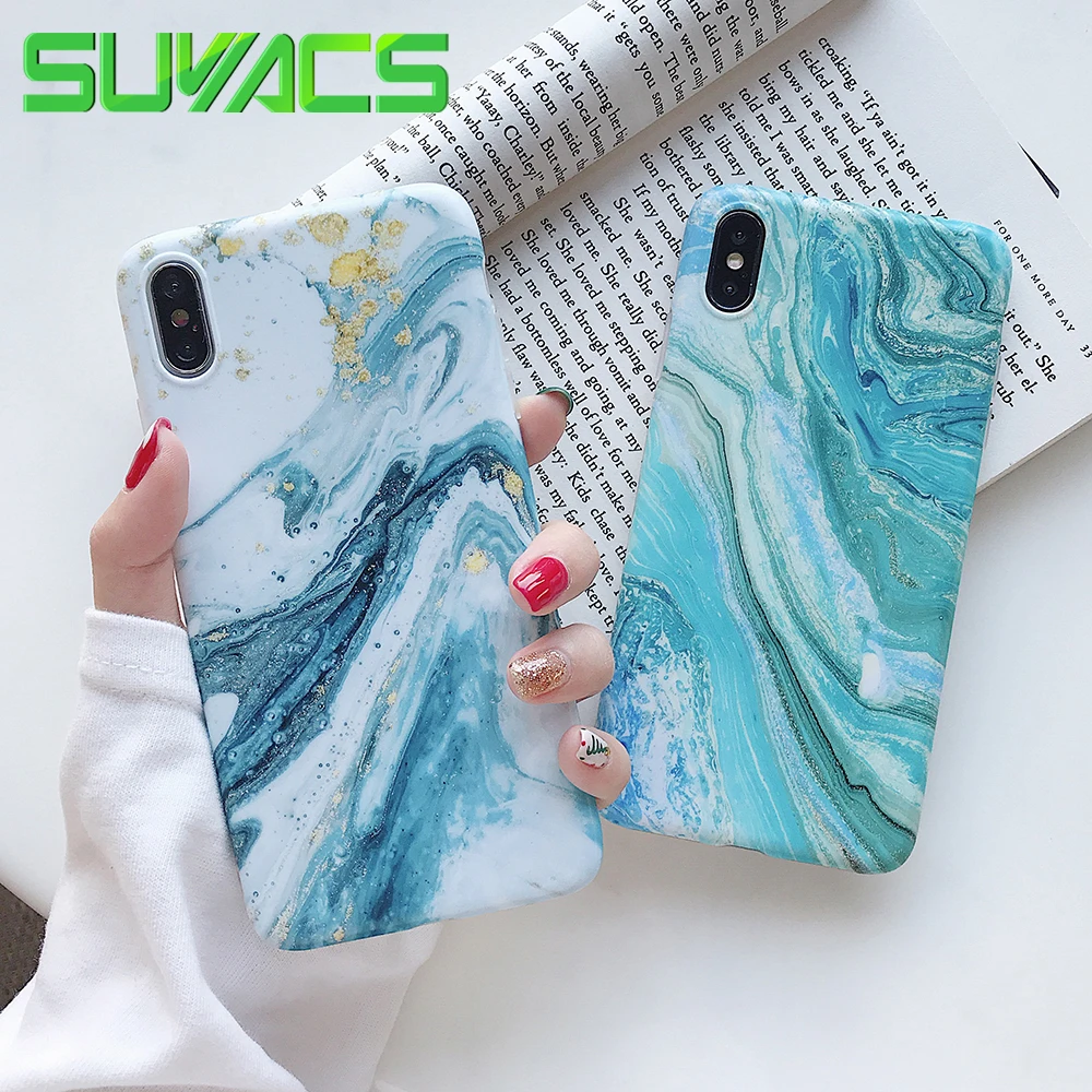 SUYACS синий Мрамор узор чехол для телефона для iPhone 11 Pro Max XR XS MAX X 6 6S 7 8 Plus Мягкий IMD полный корпус чехол-накладка для телефона чехол s