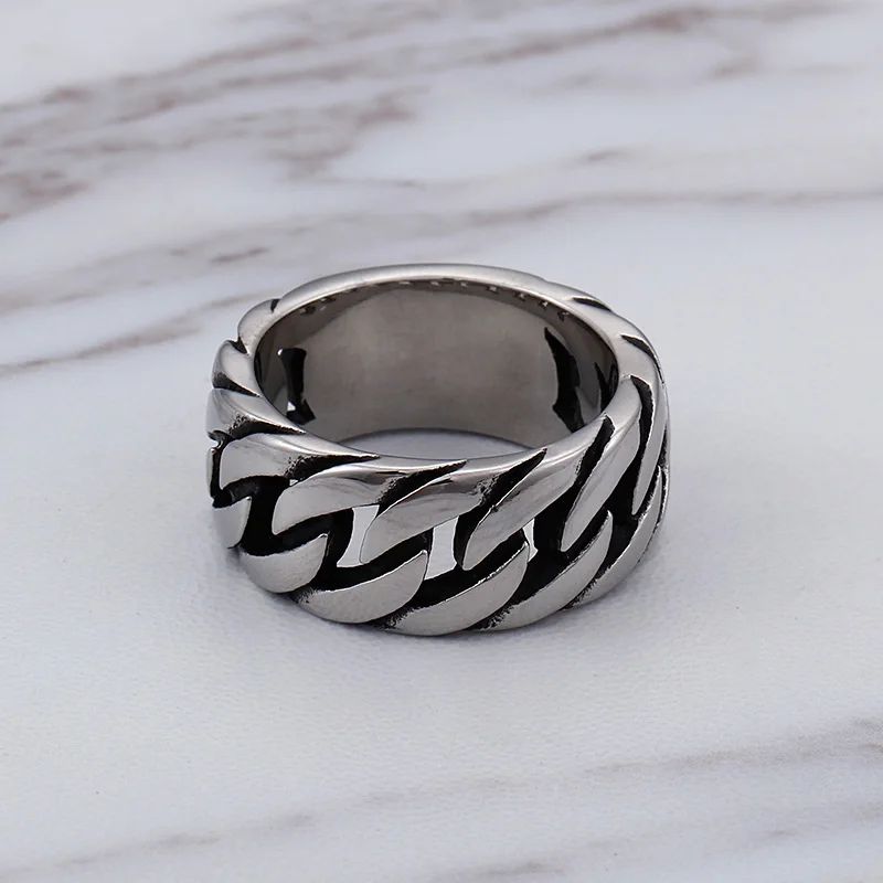 TrustyLan Fashion New Chain Link Style Ring Men 316L Stainless Steel Biker Jewelry Punk Rock Party Mens Rings Dropshipping Gift | Украшения