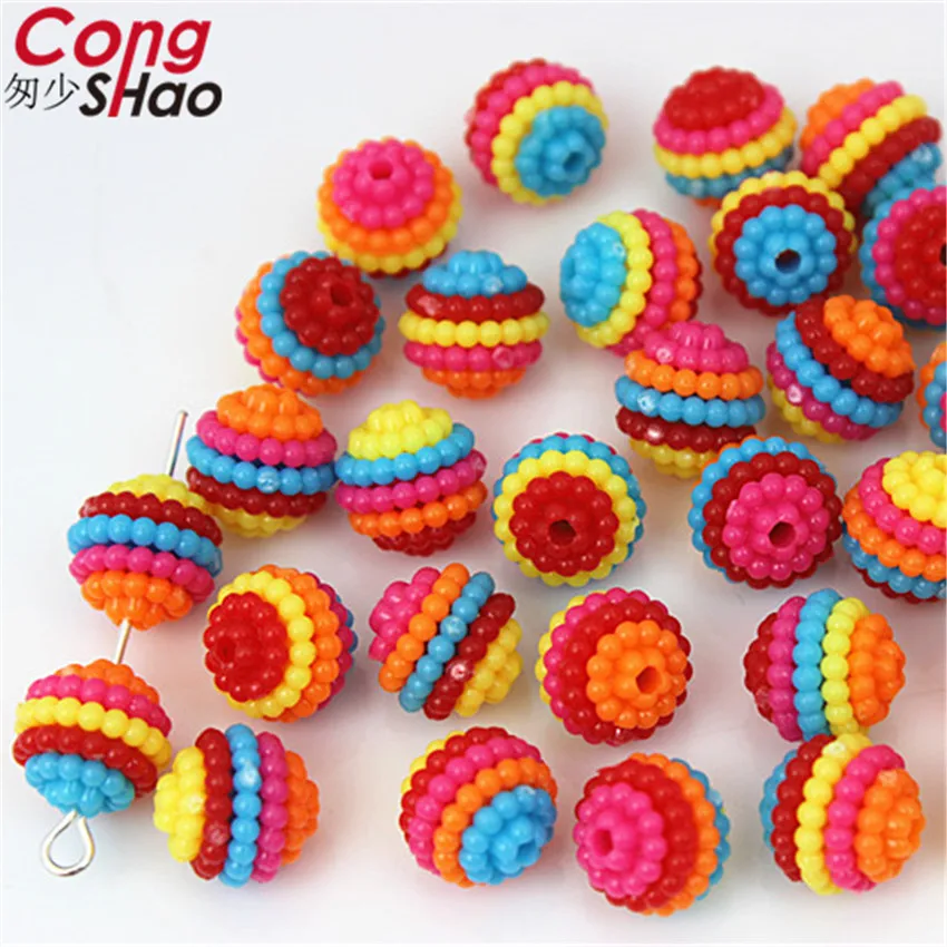 Cong Shao 200Pcs 10mm colour Bayberry Ball Hole Beads ABS Shamballa Charm For DIY Bracelet beads for costume Button CS142 | Дом и сад