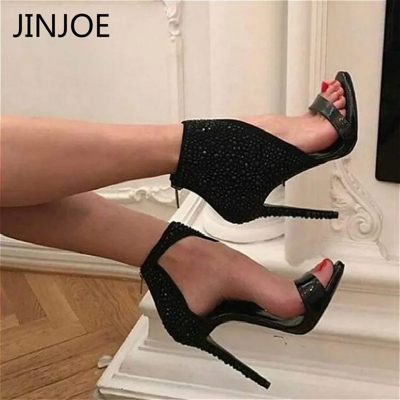 JINJOE/Женская обувь пикантная на высоком каблуке в римском стиле черные босоножки