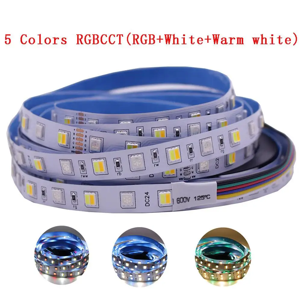 

12mm PCB 5M 4in1 5in1 RGB+CCT LED Strip 5050 60leds/m 5 Colors in 1 chip CW+RGB+WW RGBW RGBWW flexible Led Tape Light 12V 24V