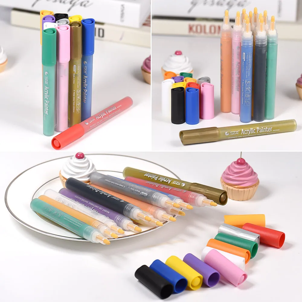 24 /12Colors Marker Acrylic Painter Colorful Marking Pen Highlighter Permanent Candy Color for DIY Drawing Supplies | Канцтовары для