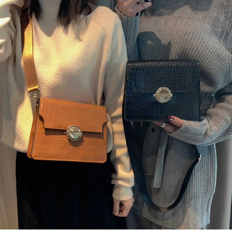 Летняя новая Корейская ulzzang Модная ретро крокодиловая Повседневная простая текстура широкий плечевой ремень Женская Диагональная Сумка на плечо