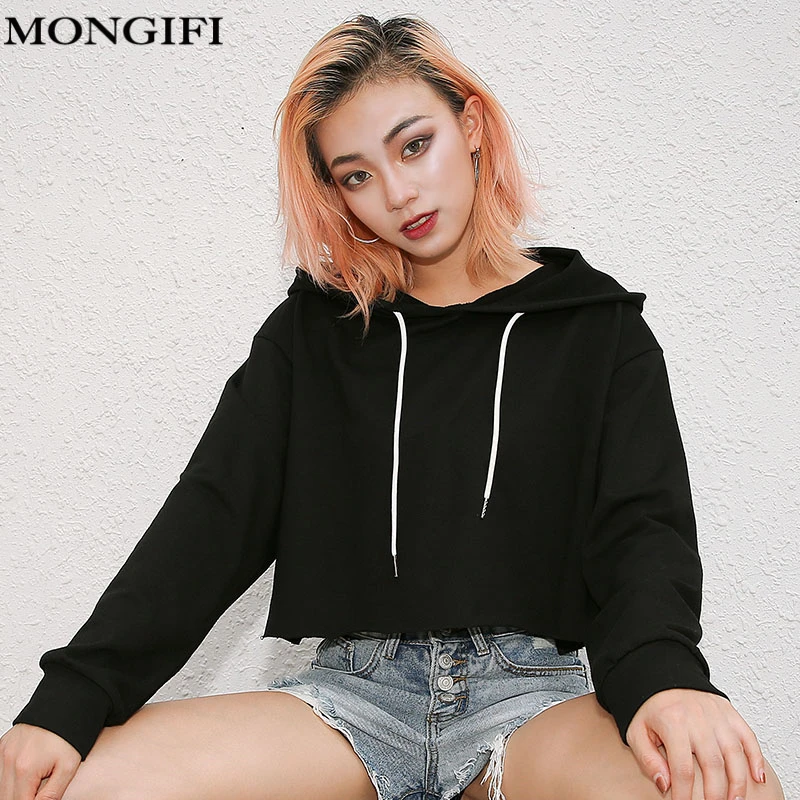MONGIFI вышивки Письмо черный толстовки Для женщин одноцветное Повседневное
