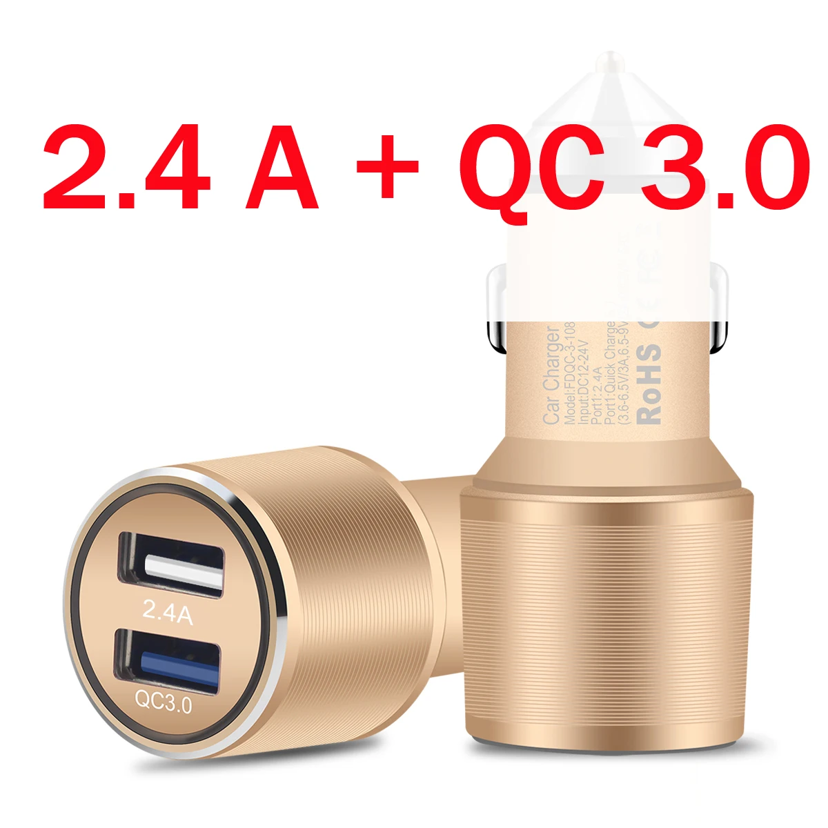 Зарядное устройство QC Quick Charge 3,0, двойной автомобильный адаптер, прикуриватель, автомобильное зарядное устройство для мобильного телефона Xiaomi iPhone X 8 7 4 5 6 samsung - Тип штекера: Gold 2.4A