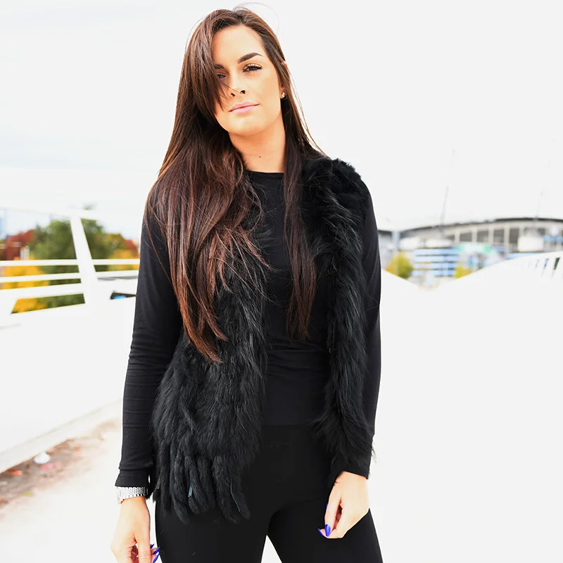 Женский зимний вязаный жилет из натурального кроличьего меха|vest winter|fur vestwinter vest |