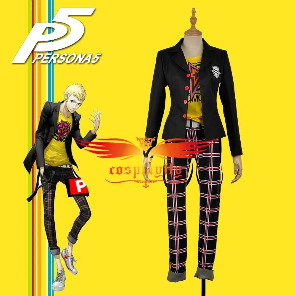 Костюм для косплея аниме Persona 5 CosRyuji Sakamoto Черная куртка с круглым вырезом желтая