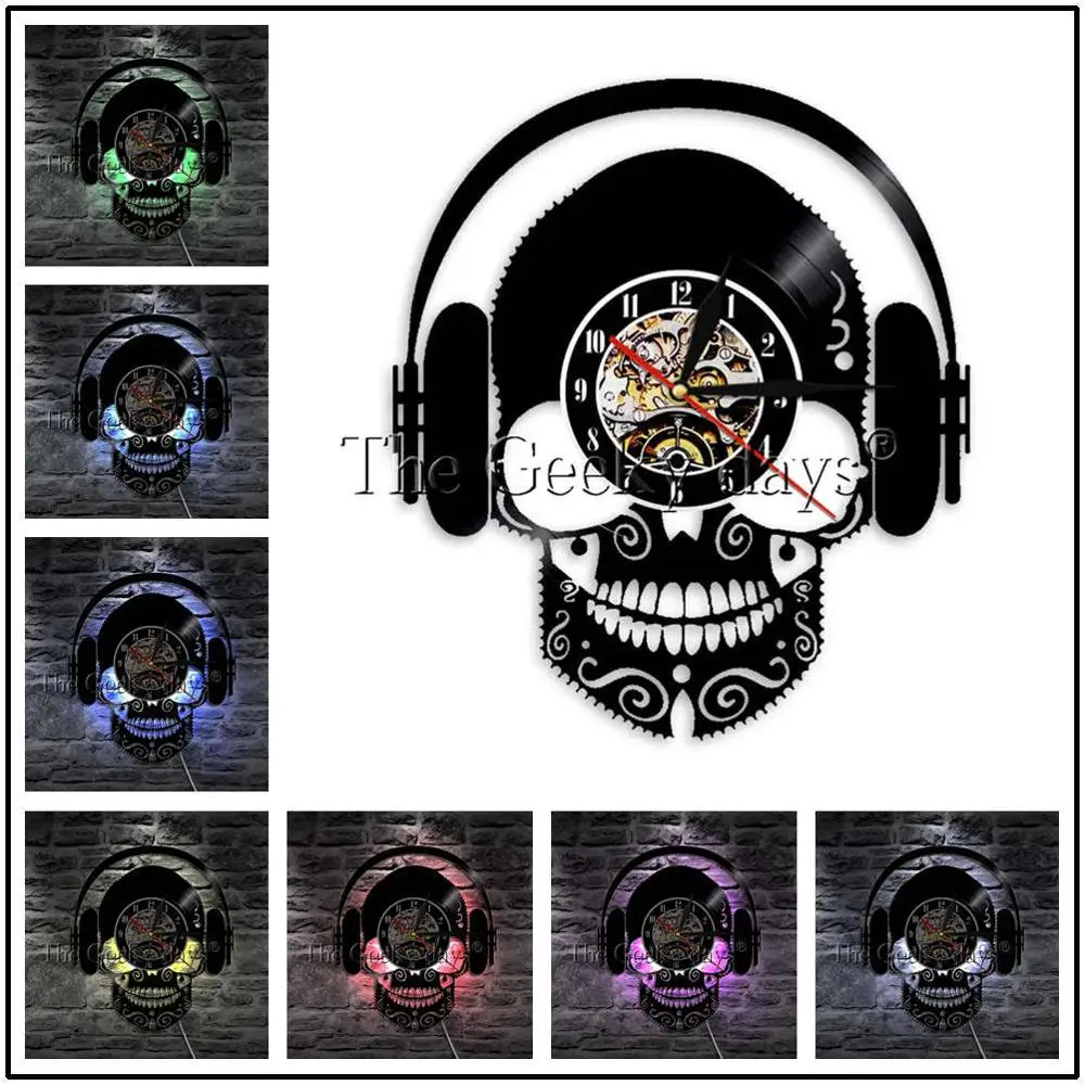 Красный 1 шт. наушники DJ знак светодиодный светильник виниловая запись настенные часы музыка вечерние гарнитура атмосферная лампа с изменением цвета - Цвет абажура: Красный