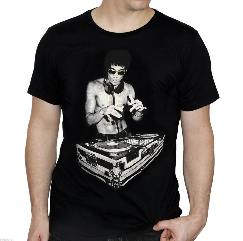 Редкие Bruce Lee Dj царапинам короткий рукав черный Для мужчин футболка S-3XL | Мужская