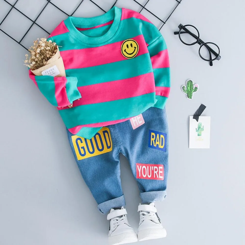Spring Autumn Baby Boy Girl Clothing Set Cotton Kids Toddler Clothes Stripe Sport Suit For Infant Long Sleeve t-shirt+pants | Детская