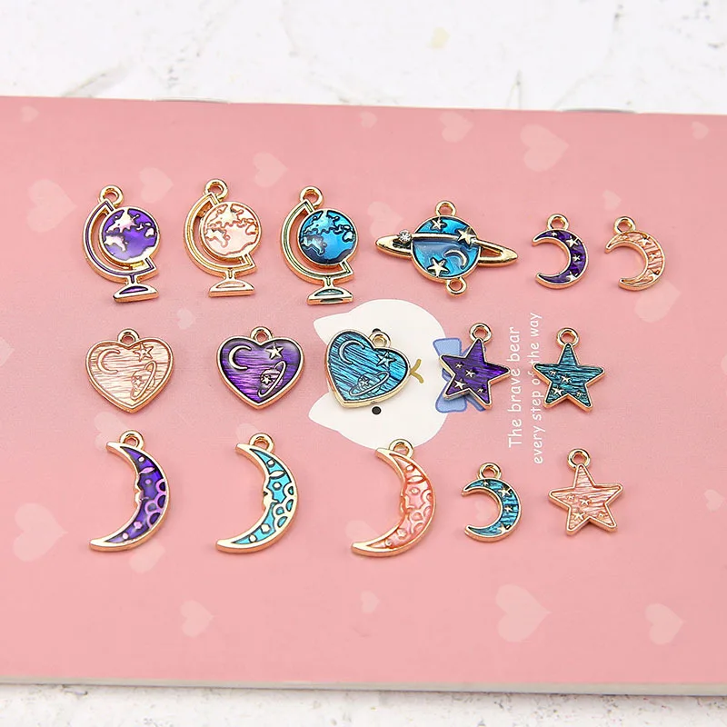 

10pcs Blue Enamel Star Moon Planet Charms Pendants for DIY Necklace Bracelet Jewelry Making Findings Accessories