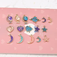 10pcs blue enamel star moon planet charms pendants for diy necklace bracelet jewelry making findings accessories