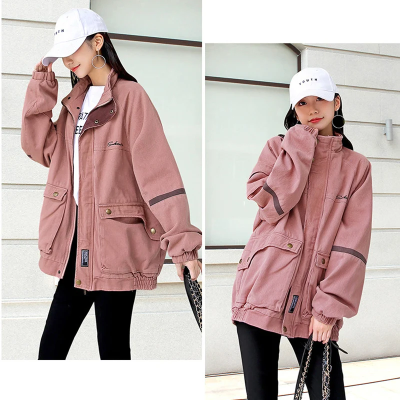 Куртка женская демисезонная большого размера свободная бейсбольная форма в