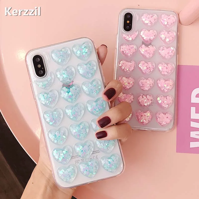 Kerzzil Love Heart 3D Candy Color Phone Case For iphone X Glitter Bling Soft Back Cover Cases iphoneX Capa |