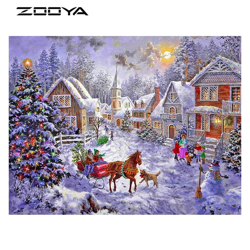

ZOOYA Christmas Diamond Embroidery Sale Snow House Snowman Horse Christmas Diamond Painting Embroidered With Rhinestones R3009