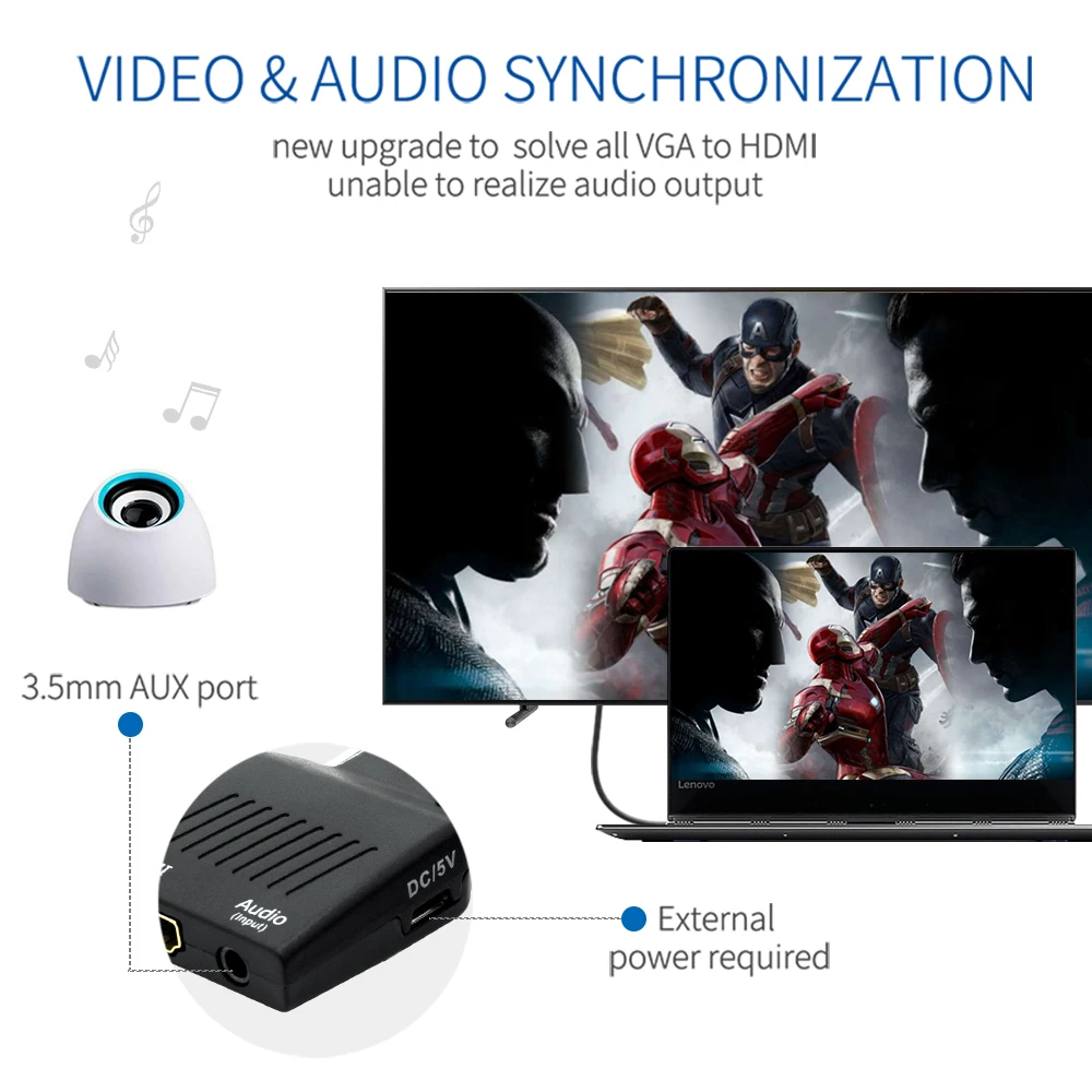 VGA в HDMI адаптер конвертер с аудио (ПК источник выхода к телевизору/монитору