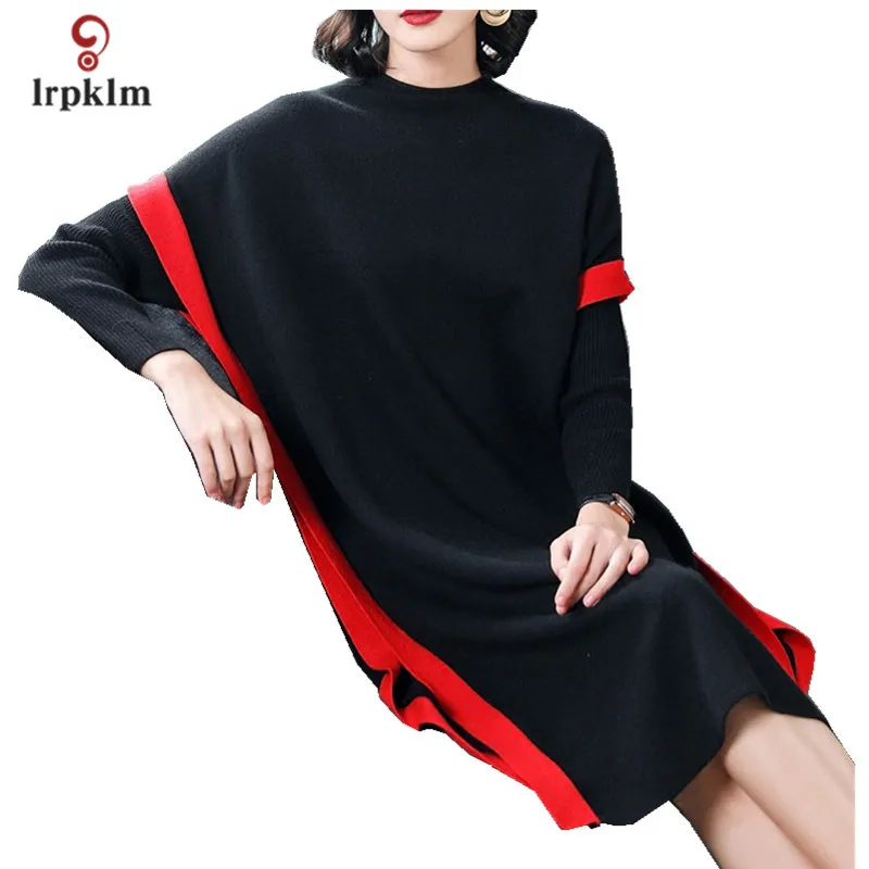 2018 плюс размер Новое модное женское осеннее платье шерстяной вязаный свитер