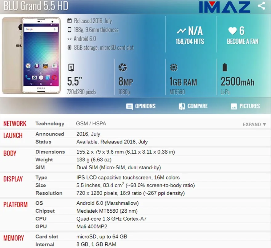 IMAZ 5," ЖК-дисплей для BLU Grand 5,5 HD G030U ЖК-дисплей с сенсорным экраном дигитайзер сборка для G030 ЖК-дисплей+ сенсорный экран