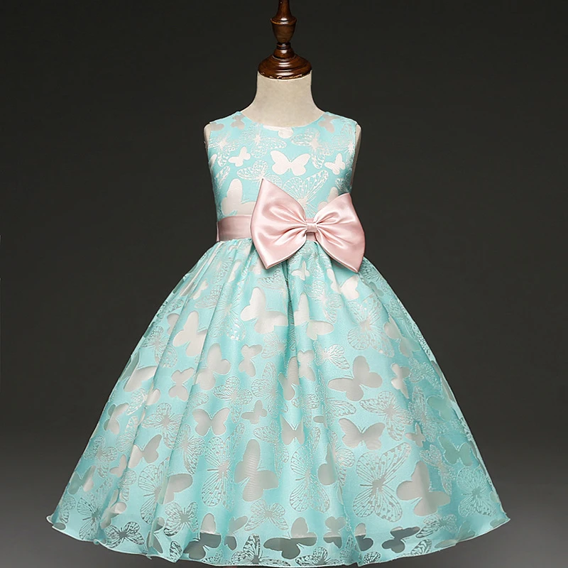 

Girl Dress Blue Butterfly Bow Baby girl dresses dress for wedding party ball gown for children elegant princess dress vestidos