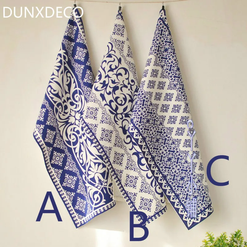 DUNXDECO столовые приборы, хлопковое чайное полотенце, салфетка, современный китайский синий белый фарфор, тарелка с принтом, обеденный стол, аксессуары, Декор