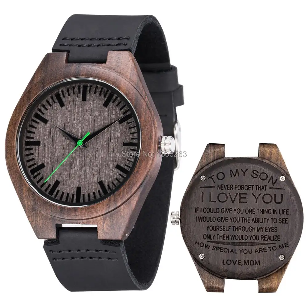 Выгравированные деревянные мужские бамбуковые часы для мужа и сына натуральные