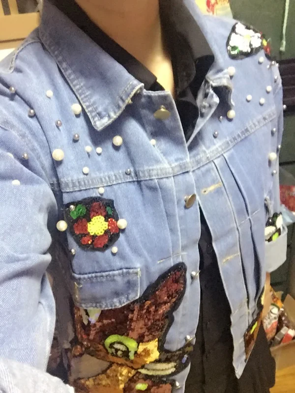 Модная брендовая ковбойская куртка с блестками и мультяшным рисунком женская