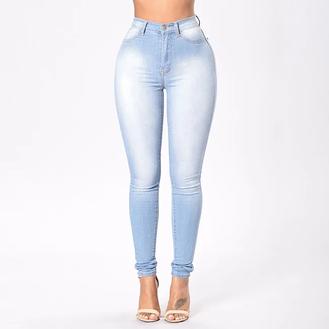 light blue Демисезонный повседневное джинсовые узкие брюки для женщин шлифования белый эластичный облегающие джинсы-стрейч Высокая талия джинсы для женщи - Цвет: light blue