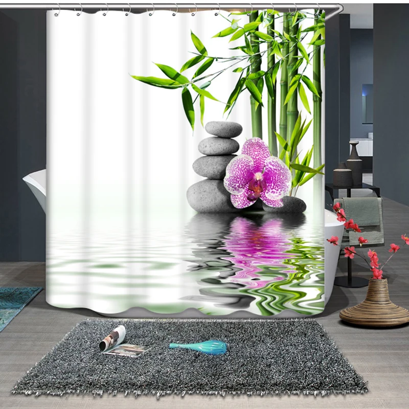 

Custom Size 3D Shower Curtains Warm Purple Flowers Candles Pattern Bath Curtain Waterproof Fabrics Bathroom Curtains Products
