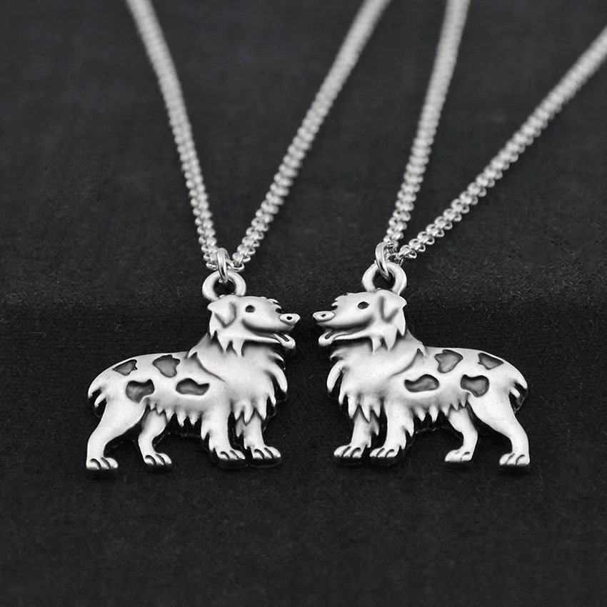 Античная серебристого цвета Бохо Австралийские овчарки женское колье с кулоном