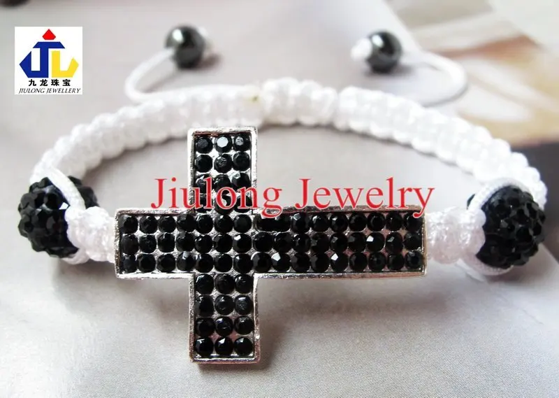 High sale12pcs/lot sideways cross with crystal rhinestone connect light champagne clay shamballa bracelet Free shipping CB0050 | Украшения