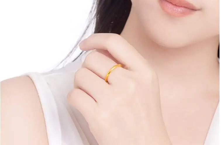 1 шт. Настоящее чистое 24K желтое золото 3D гладкой формы кольцо полоса 1.1mmW Женская Девушка тонкое кольцо US 6-9
