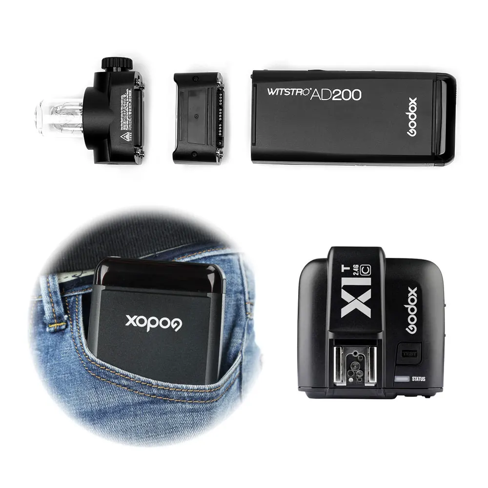 AD200 add X1T-C Godox AD200 200Ws GN 60 ttl Высокоскоростная синхронизация стробоскоп Встроенная 2,4G Беспроводная X система с литиевой батареей 2900mAh - Цвет: AD200 add X1T-C