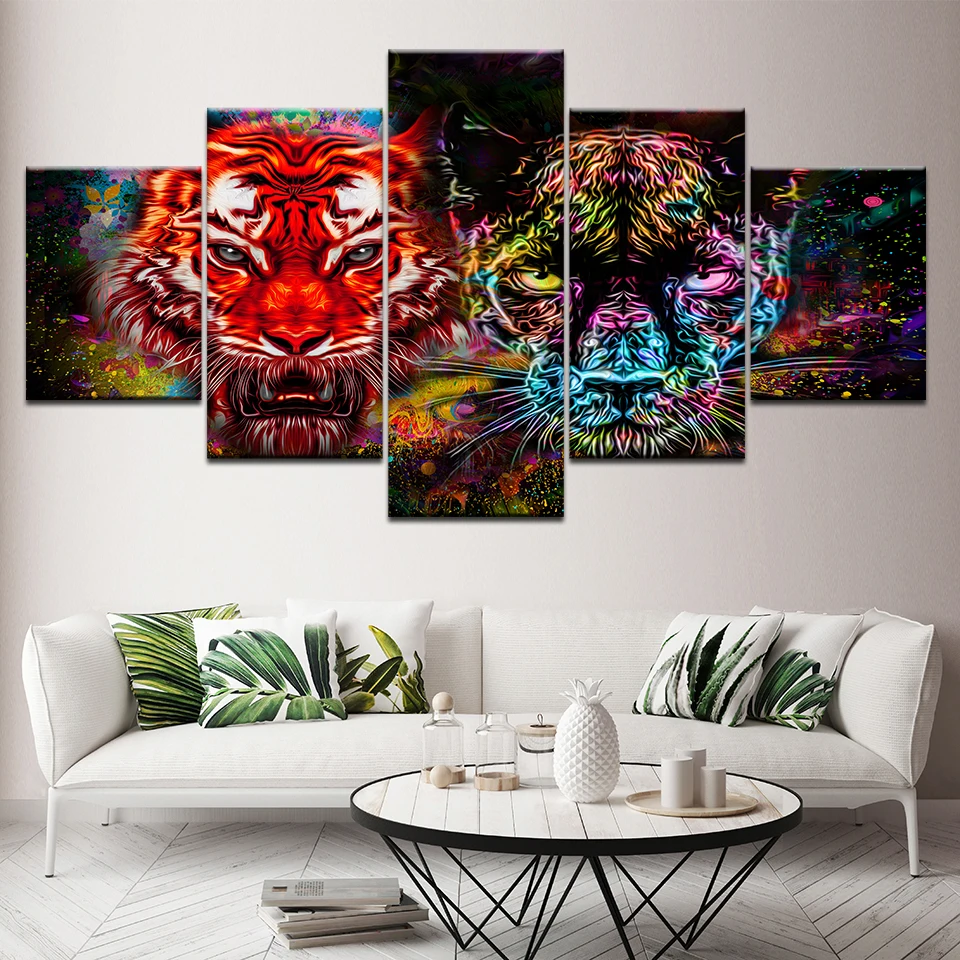 Creative Bar restaurante Decor Wall Art Canvas Painting Print watercolor Painted Tiger face Abstract Animal Pictures Home | Дом и сад