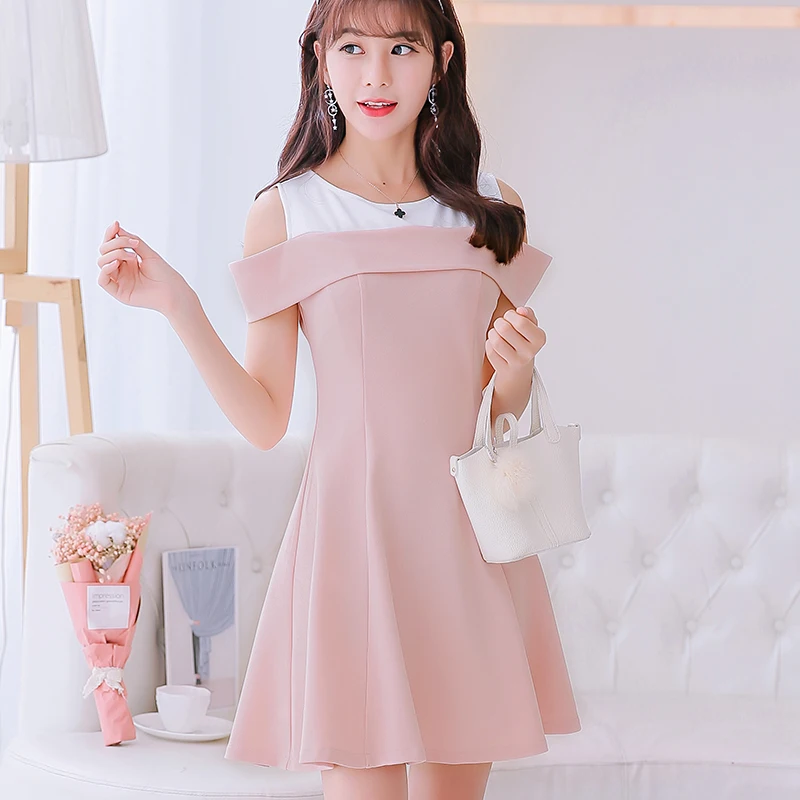 2019 летнее женское модное платье с коротким рукавом повседневное розовое для