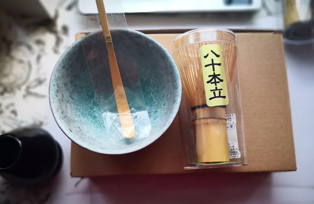 

Free shipping Hot Sale 3pcs sets Bamboo Matcha Tea Ceremony Gift Set with Ceramic Tea Bowl Scoop Powder Whisk Chasen teaware