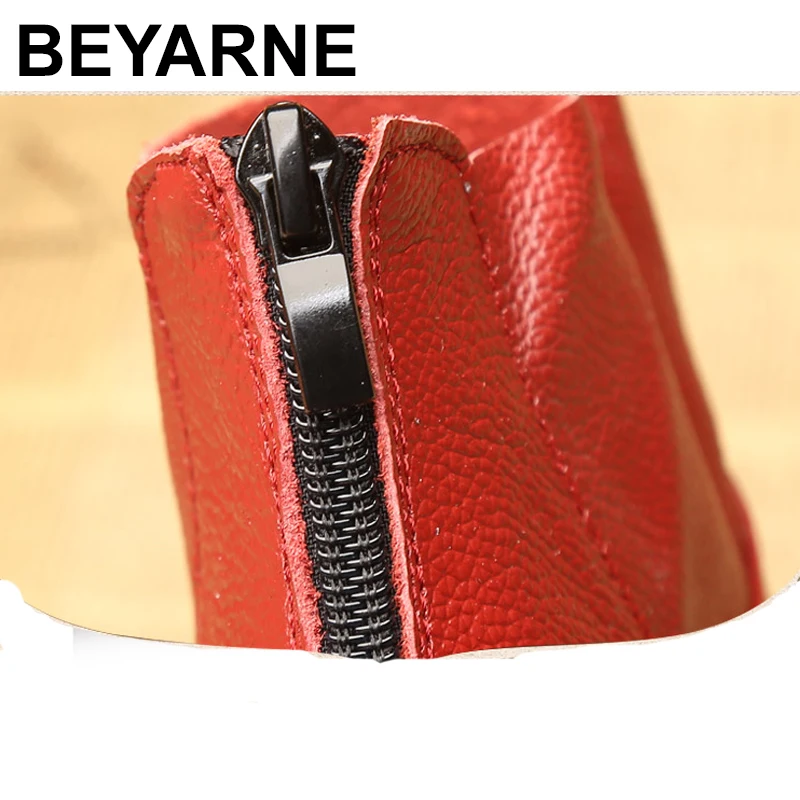 BEYARNE/Новое поступление; ботинки из натуральной кожи; женские ботинки с пряжкой; зимняя обувь на плоской подошве; женские осенние ботинки; цвет черный, белый, бежевый