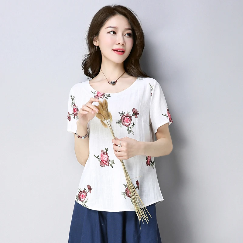 2018 новые летние женские топы с коротким рукавом модные хлопковые льняные блузки
