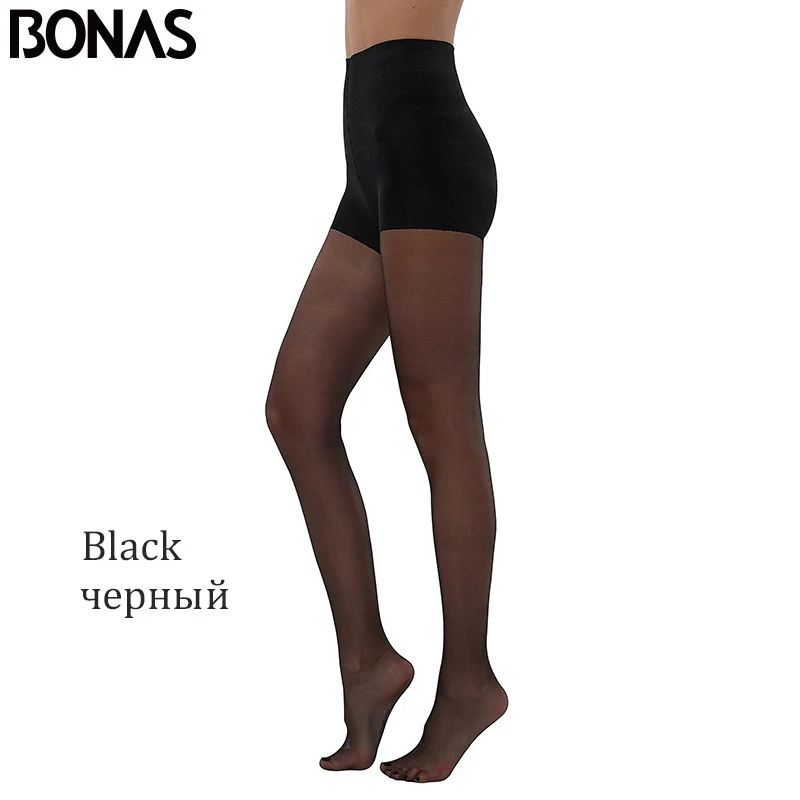 Black BONAS Новинка 20D сексуальные дышащие колготки высокого качества женские колготки для защиты от солнца нейлоновые колготки эластичные чулки женские - Цвет: Black