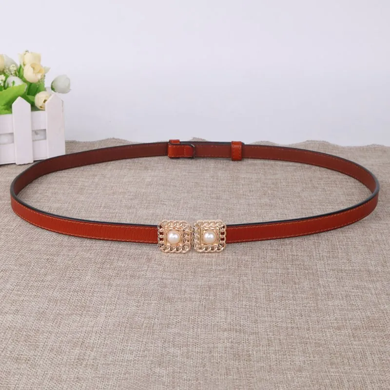brown color Новые дизайнерские пояса, модные женские пояса, тонкий черный пояс из натуральной кожи, женские горячие Золотые Регулируемые жемчужные пояса, Необычные винтажные - Цвет: brown color