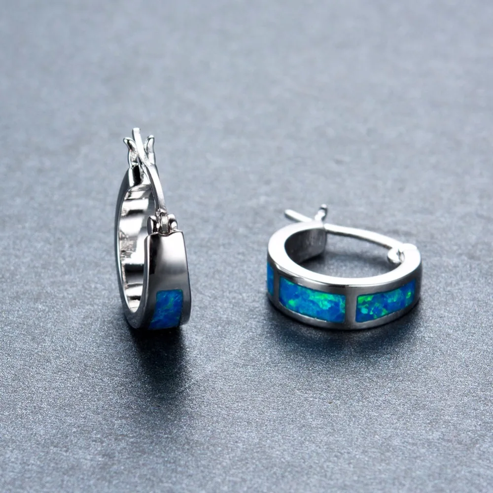 Геометрические чисто стерлингового серебра 925 пробы синий/белый опал круглые Клипсы Серьги на ухо Модные женские ювелирные изделия