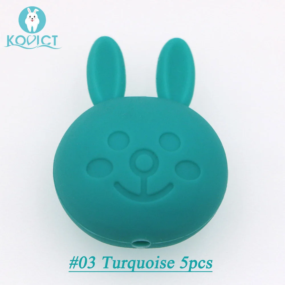 NO.03 Turquoise Kovict, 5 шт./12 шт., силиконовые бусины в виде кролика, грызунов, 23 мм, без бисфенола, пищевого качества, для прорезывания зубов, сделай сам, пустышка, цепочка, пентаграмма, бусина - Цвет: NO.03 Turquoise