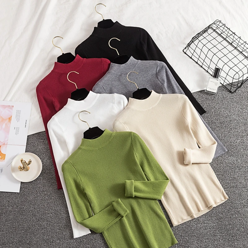 gkfnmt 2019 Autumn Winter Women Pullovers Sweater Knitted Korean Elasticity Casual Jumper Fashion Slim Turtleneck Warm Sweaters | Женская
