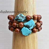 turquoises beaded wood yoga beads stretch bracelet