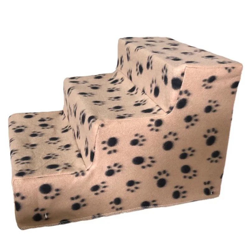 brown printed Складная лестница для питомцев HEYPET, кровать для собак, 3 ступени, лестница для маленьких собак, домик для щенков, кошек, противоскользящие съемные лестницы, товары для домашних животных - Цвет: brown printed