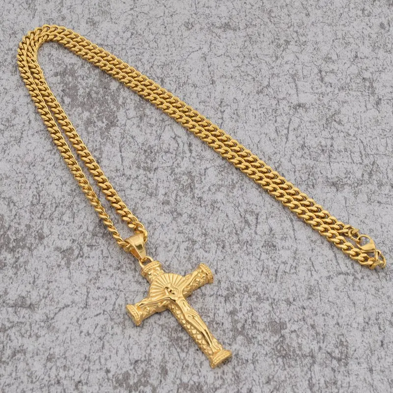 Goofan Блеск Кристалл религиозных Подвески с крестом и кулон цепи христианской