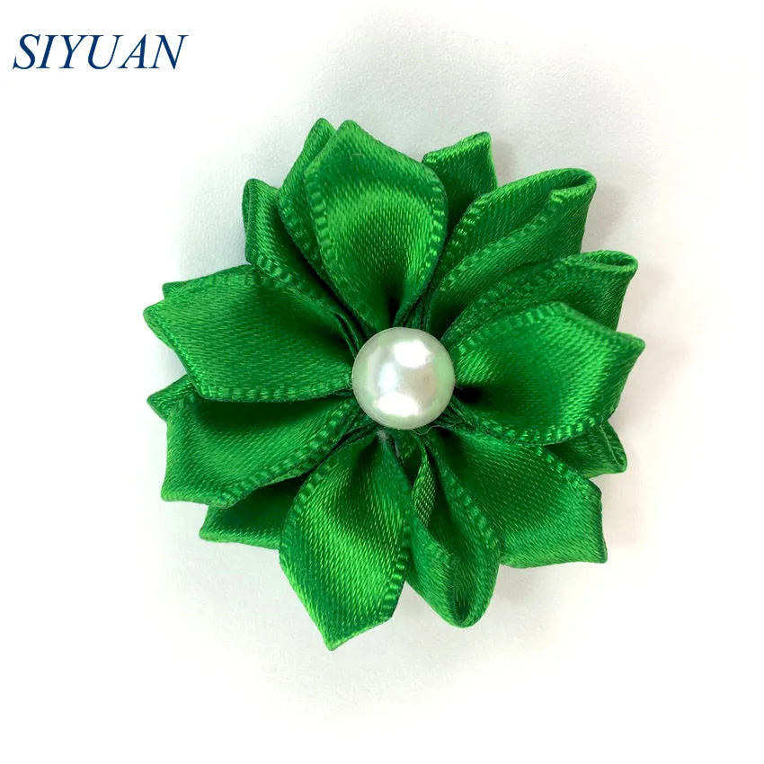 24-green 10 шт./лот, 1,6 дюймов, сатиновая лента, цветы, стразы, многослойные ткани, цветы, Аппликации, аксессуары, розничная, 38 цветов, TH281 - Цвет: 24-green