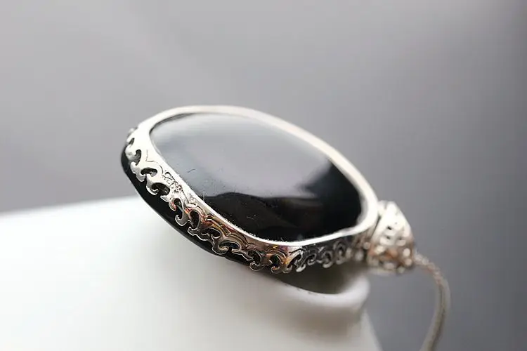 Серебряные модные ювелирные изделия из серебра s925 пробы с подвеска из натурального обсидиана после Кельна резьба тайский серебряный кулон